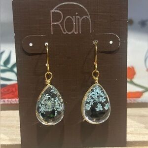 Gold and Blue Teardrop Earrings